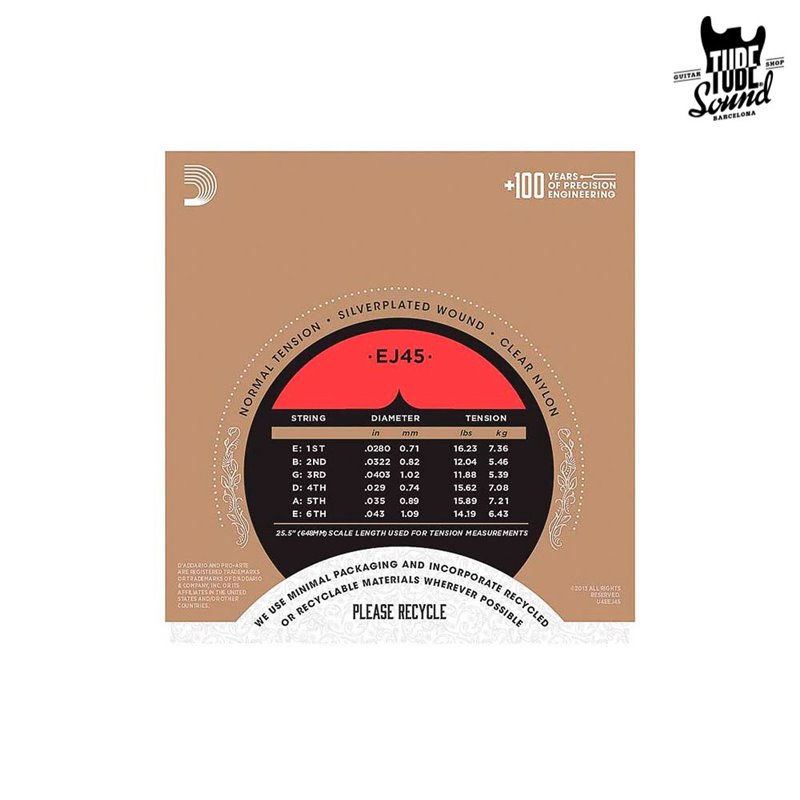 D'Addario EJ45 Pro-Arté Nylon Classic Normal Tension 28-43
