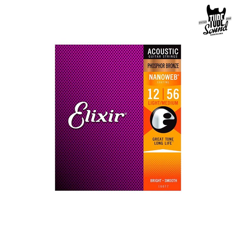Elixir 16077 Phosphor Bronze Nanoweb Acoustic Light-Medium 12-56