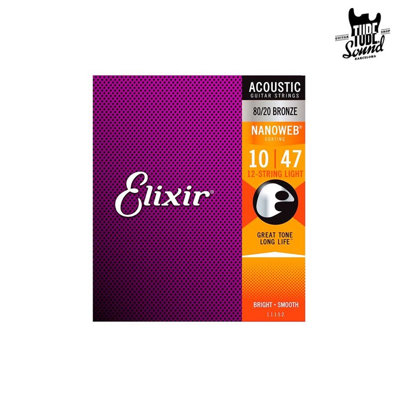 Elixir 11152 Bronze 80/20 Nanoweb Acoustic 12 String Light 10-47