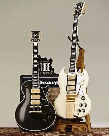 Gibson Custom Les Paul Custom 1957 Reissue 3-Pickup VOS Ebony - Gibson Custom M2M SG Custom Maestro Gloss Classic White